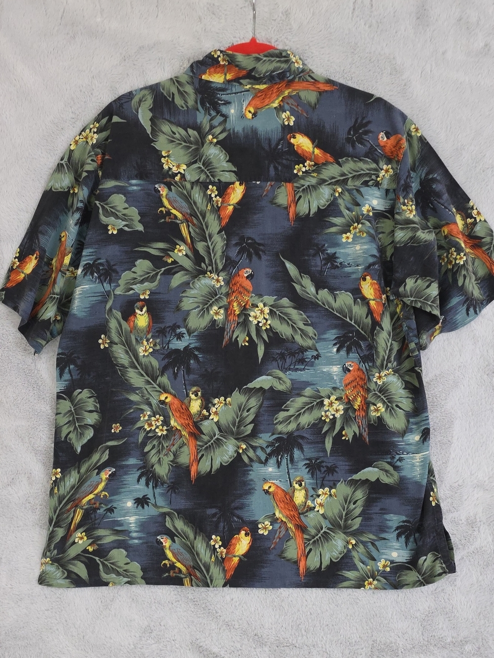 Banana Cabana 100% Silk Hawaiian Shirt Mens Medium Parrot Tropical Camp Aloha Bu - Picture 6 of 9